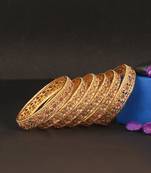Women set of 6 gold plated red stone -studded handcrafted bangles