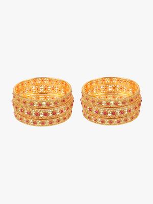 Women set of 6 gold plated red stone -studded handcrafted bangles 3