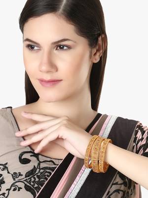 Women set of 6 gold plated red stone -studded handcrafted bangles 4