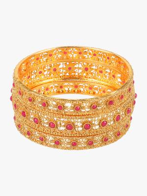 Women set of 6 gold plated red stone -studded handcrafted bangles 5
