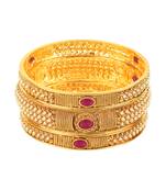 Women set of 6 gold plated red stone -studded handcrafted bangles