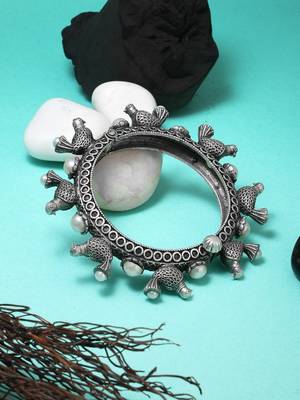 Women oxidised bird silver plated handcrafted bangle 5