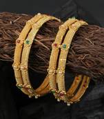 Women set of 4 gold plated stone-studded handcrafted bangles