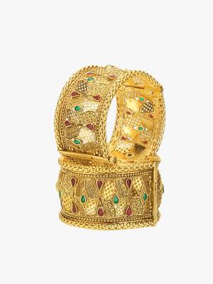 Set of 2 gold plated antique openable geometric bangles set 1