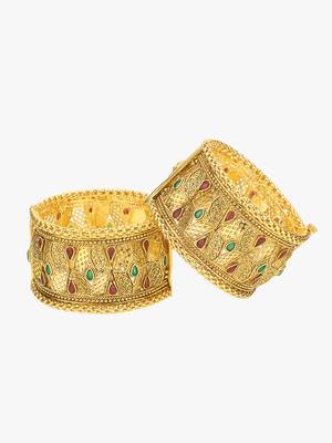 Set of 2 gold plated antique openable geometric bangles set 2