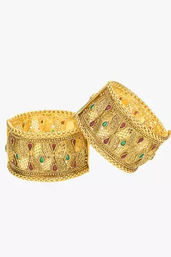 Set of 2 gold plated antique openable geometric bangles set