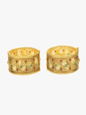 Set of 2 gold plated antique openable geometric bangles set 3