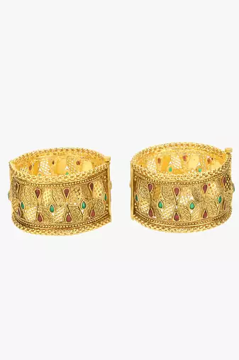 Set of 2 gold plated antique openable geometric bangles set