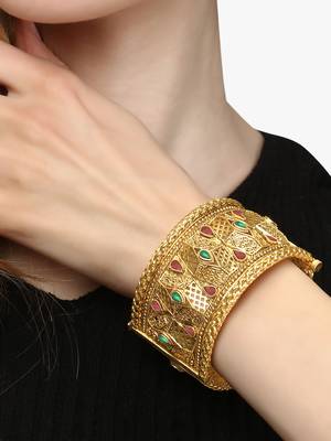 Set of 2 gold plated antique openable geometric bangles set 4