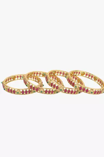 Set of 4 gold-plated handcrafted stone bangles
