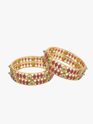 Set of 4 gold-plated handcrafted stone bangles 3