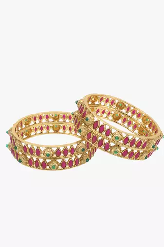 Set of 4 gold-plated handcrafted stone bangles