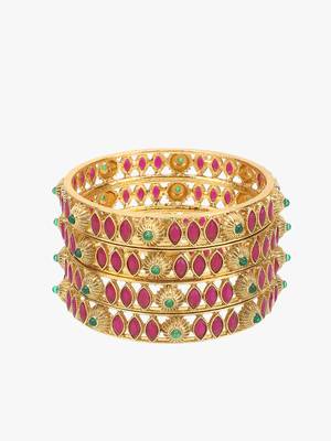 Set of 4 gold-plated handcrafted stone bangles 4