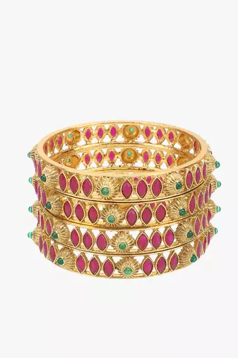 Set of 4 gold-plated handcrafted stone bangles