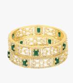Set of 2 gold plated green & white cz stone handcrafted bangles
