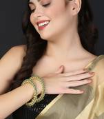 Women gold-plated luk kundan golden-pearl set of 2 bangles