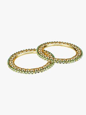 Women gold-plated luk kundan golden-pearl set of 2 bangles 3