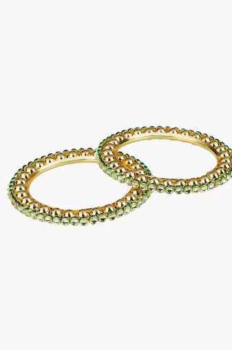 Women gold-plated luk kundan golden-pearl set of 2 bangles