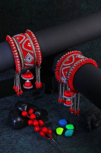 Women set of 9 multi-plated stone-studded bangles