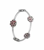 Women oxidised silver plated red stone-studded flower bangles