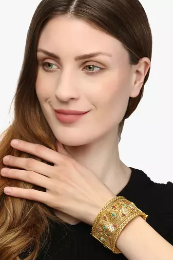 Set of 2 gold plated antique openable geometric bangles set