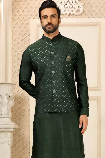 Green nehru jacket kurta pajama 3pc set modi style jacket