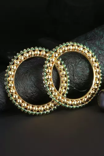 Women gold-plated luk kundan golden-pearl set of 2 bangles