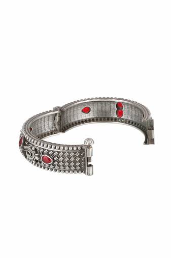Women oxidised silver plated red stone-studded bangles