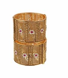 Women gold-plated stone-studded pearl-beaded bangles