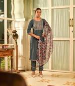Clemira Grey Color Embroidered Women'S Kurta Palazzo Dupatta Set
