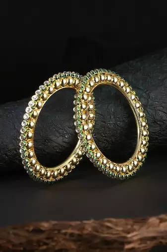 Women gold-plated luk kundan golden-pearl set of 2 bangles