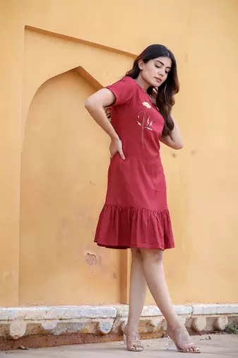  maroon embroidered dress