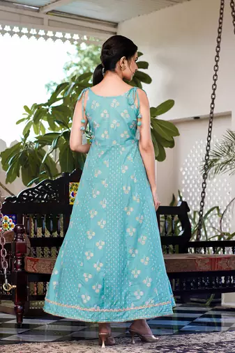  sea green strappy anarkali dress