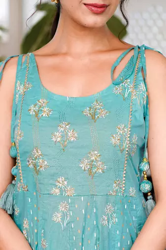  sea green strappy anarkali dress
