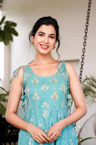  sea green strappy anarkali dress