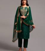 Clemira Green Color Embroidered Women'S Kurta Palazzo Dupatta Set
