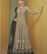 Chiku color embroideried faux georgette semi stitched anarkali gown