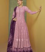 Pink color embroideried faux georgette semi stitched anarkali gown