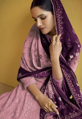 Pink color embroideried faux georgette semi stitched anarkali gown 2