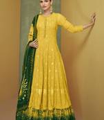 Mustard color embroideried faux georgette semi stitched anarkali gown