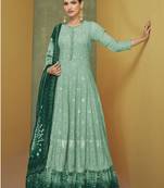 Mint color embroideried faux georgette semi stitched anarkali gown