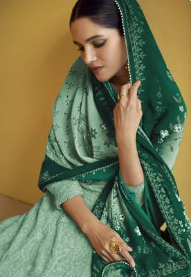 Mint color embroideried faux georgette semi stitched anarkali gown 2