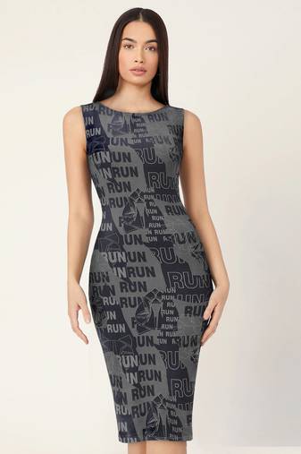 Keri perry women's black lycra typography print bodycon western dress