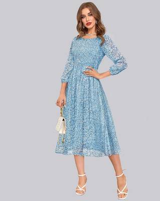Keri perry women's sky blue georgette floral fit & flared western dress 2