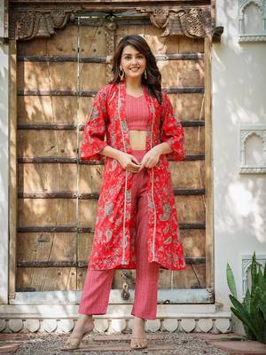  muslin red co ord set with crop top and pant 1