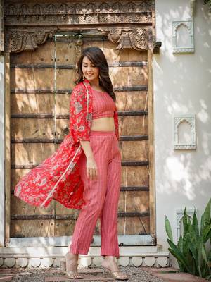  muslin red co ord set with crop top and pant 2