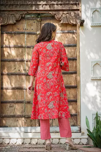  muslin red co ord set with crop top and pant