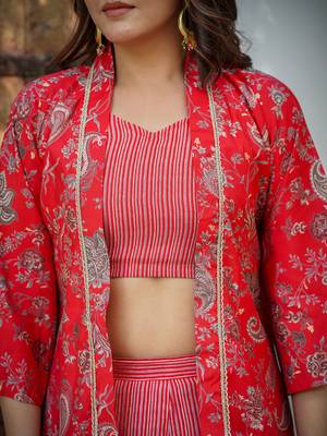  muslin red co ord set with crop top and pant 4