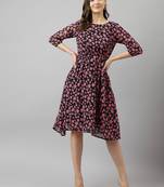 Keri perry women's black & pink georgette floral fit & flared western dress