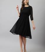 Keri perry women's black georgette solid fit & flared western dress